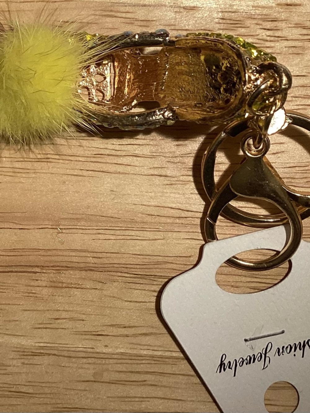 Rhinestone Yellow Fur Pom High Heel Keychain or Bag Charm - Picture 6 of 8